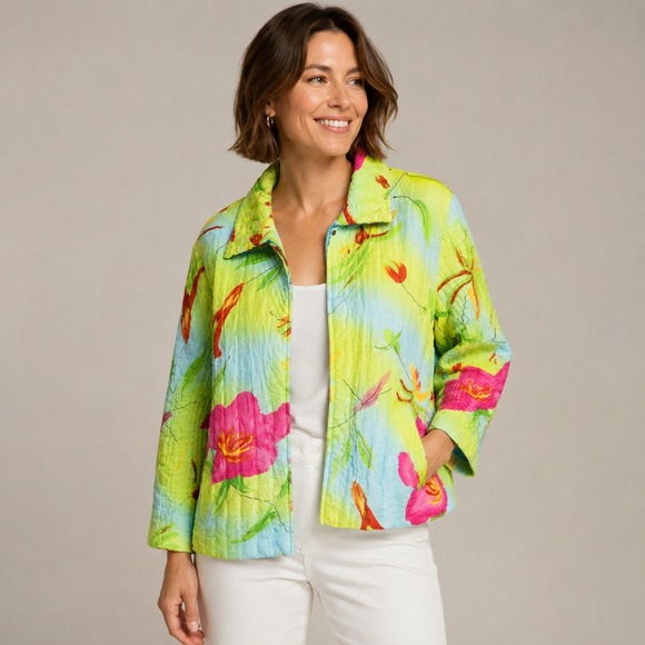 UbU Jackets & Blazers - UBU Reversible Y2K Crinkle Jacket Womens Medium Green Pink Blue Zip Front